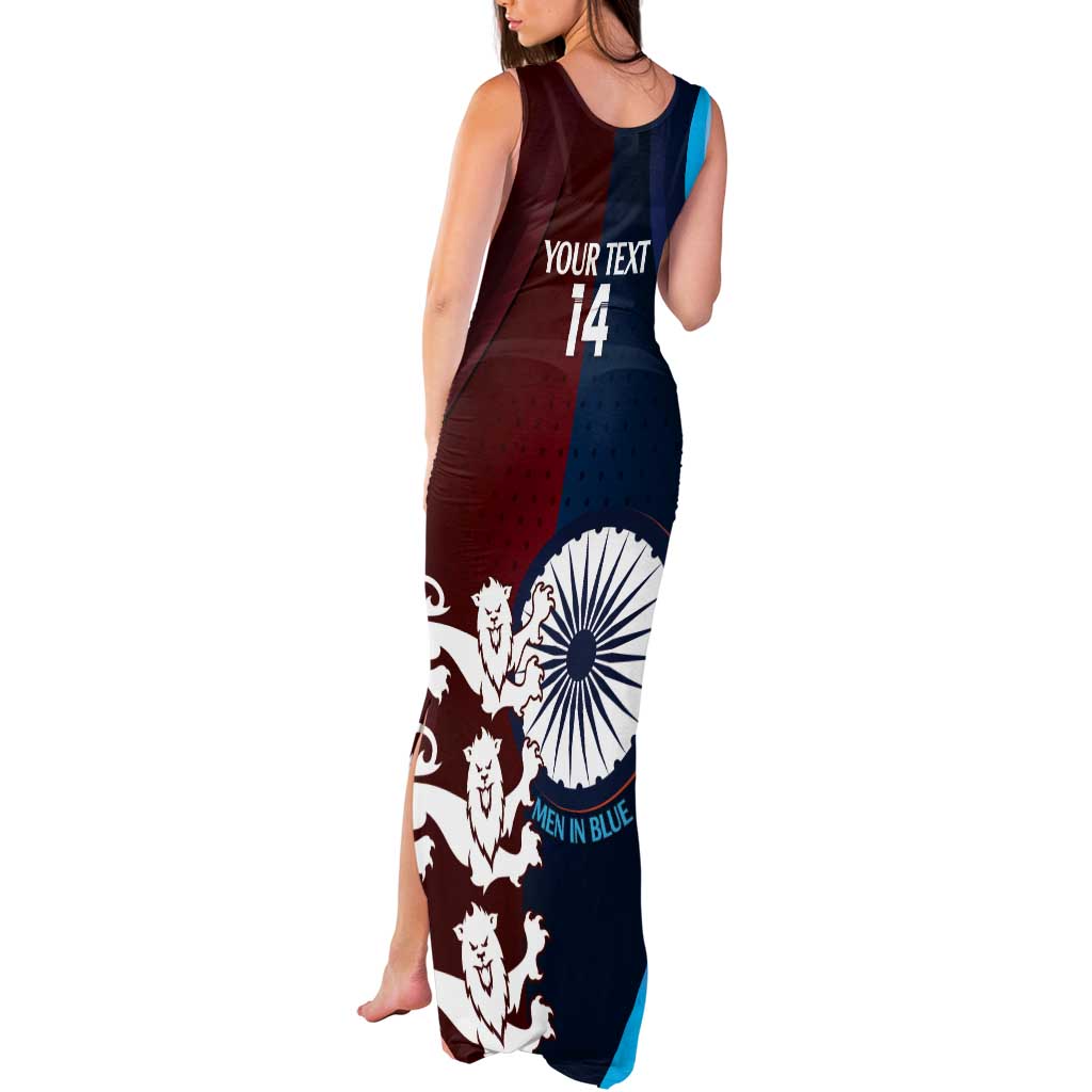 Custom India And England Cricket Tank Maxi Dress 2025 Men In Blue Three Lions Together - Wonder Print Shop