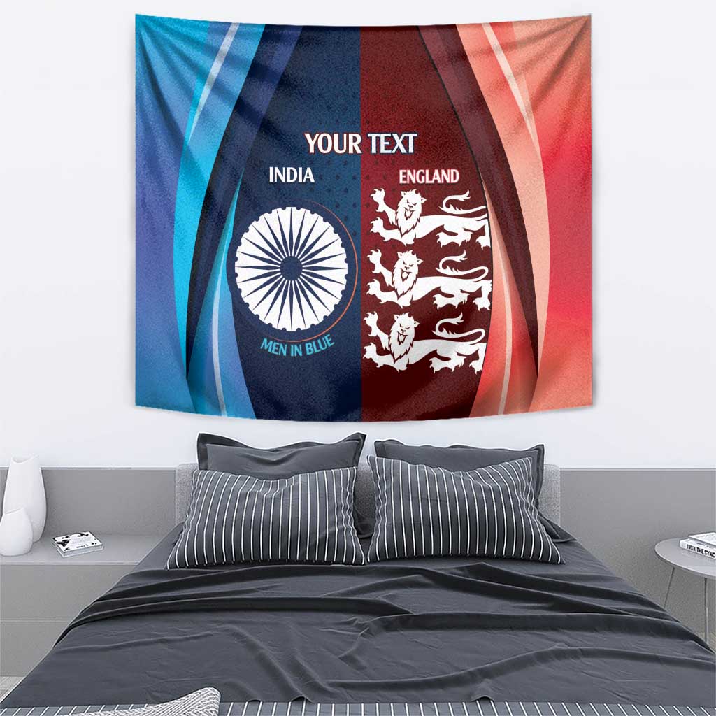 Custom India And England Cricket Tapestry 2025 Men In Blue Three Lions Together - Wonder Print Shop