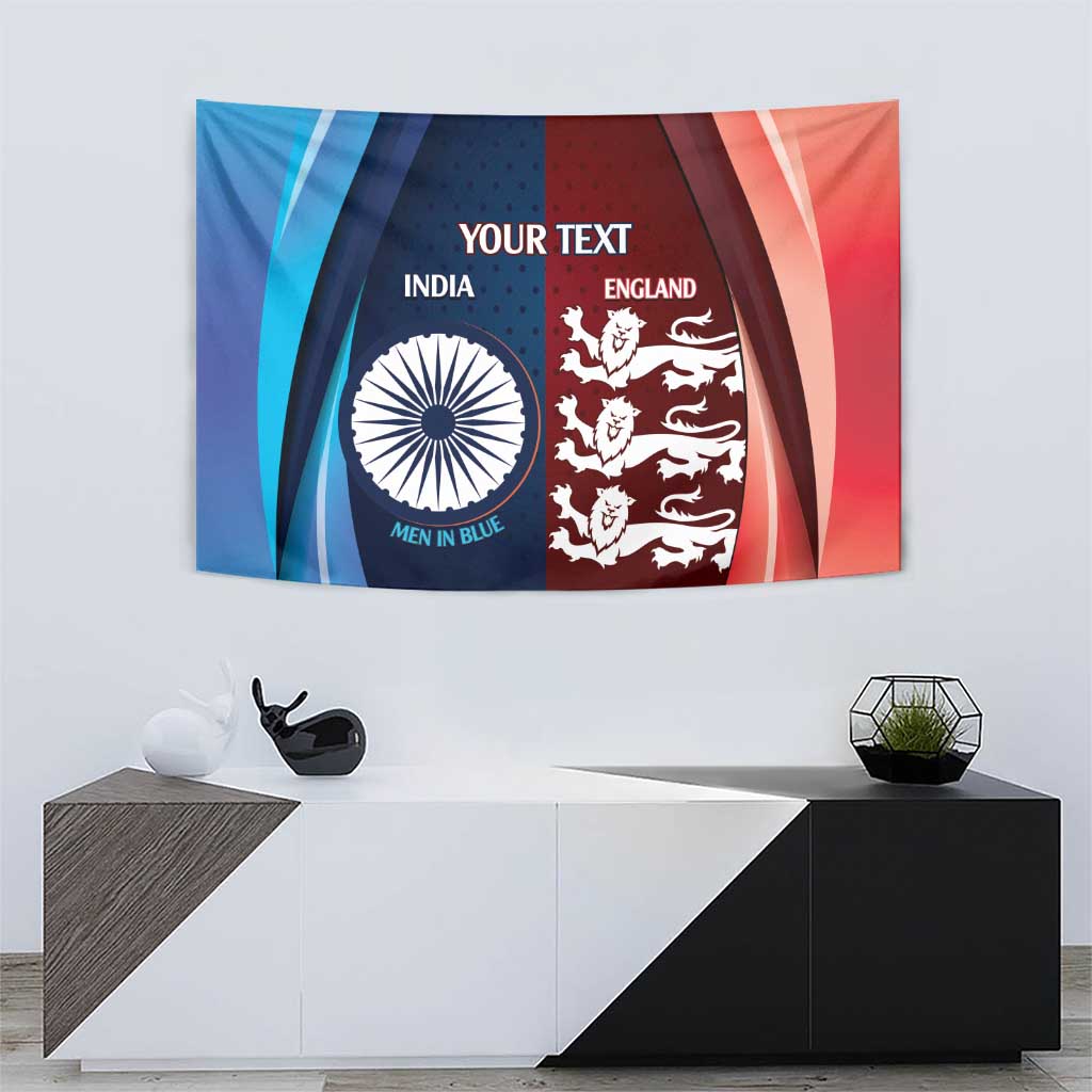 Custom India And England Cricket Tapestry 2025 Men In Blue Three Lions Together - Wonder Print Shop