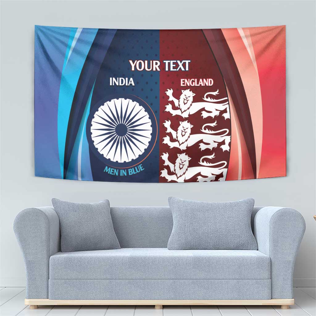 Custom India And England Cricket Tapestry 2025 Men In Blue Three Lions Together - Wonder Print Shop
