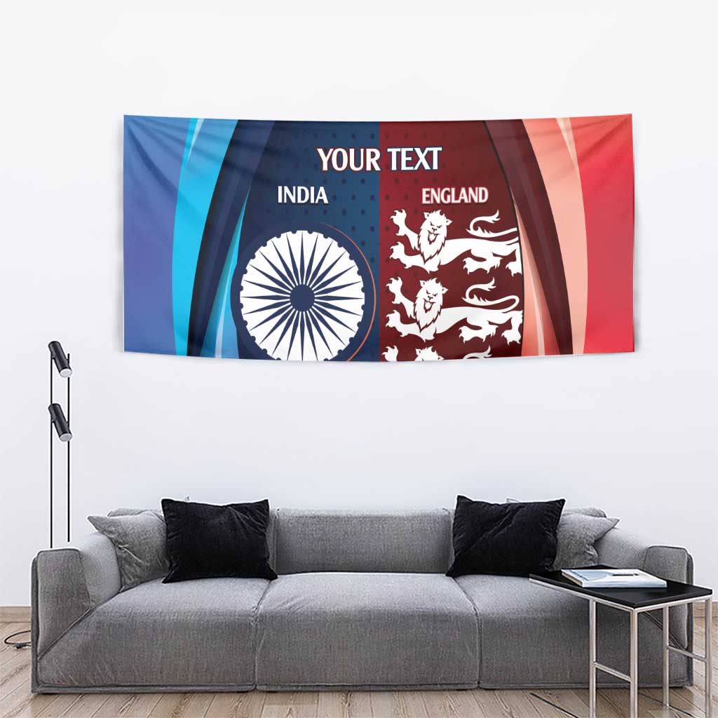 Custom India And England Cricket Tapestry 2025 Men In Blue Three Lions Together - Wonder Print Shop