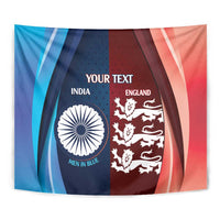 Custom India And England Cricket Tapestry 2025 Men In Blue Three Lions Together - Wonder Print Shop
