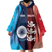 Custom India And England Cricket Wearable Blanket Hoodie 2025 Men In Blue Three Lions Together - Wonder Print Shop