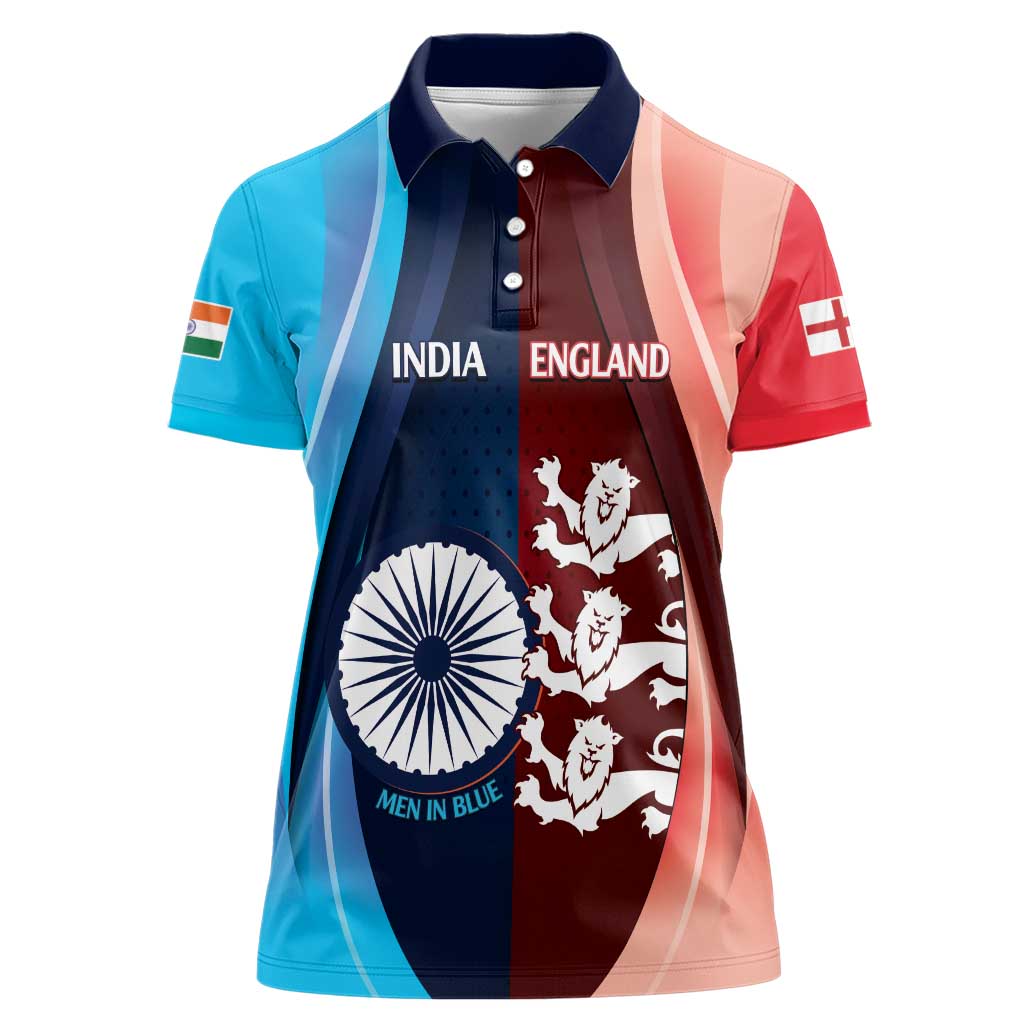 Custom India And England Cricket Women Polo Shirt 2025 Men In Blue Three Lions Together - Wonder Print Shop