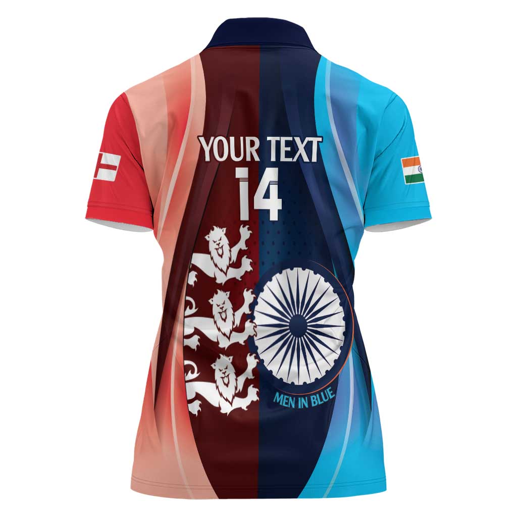 Custom India And England Cricket Women Polo Shirt 2025 Men In Blue Three Lions Together - Wonder Print Shop
