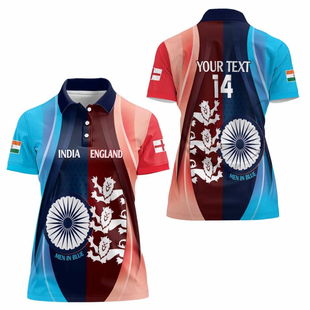 Custom India And England Cricket Women Polo Shirt 2025 Men In Blue Three Lions Together - Wonder Print Shop
