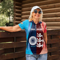Custom India And England Cricket Women Polo Shirt 2025 Men In Blue Three Lions Together - Wonder Print Shop