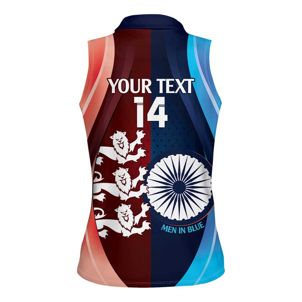 Custom India And England Cricket Women Sleeveless Polo Shirt 2025 Men In Blue Three Lions Together - Wonder Print Shop