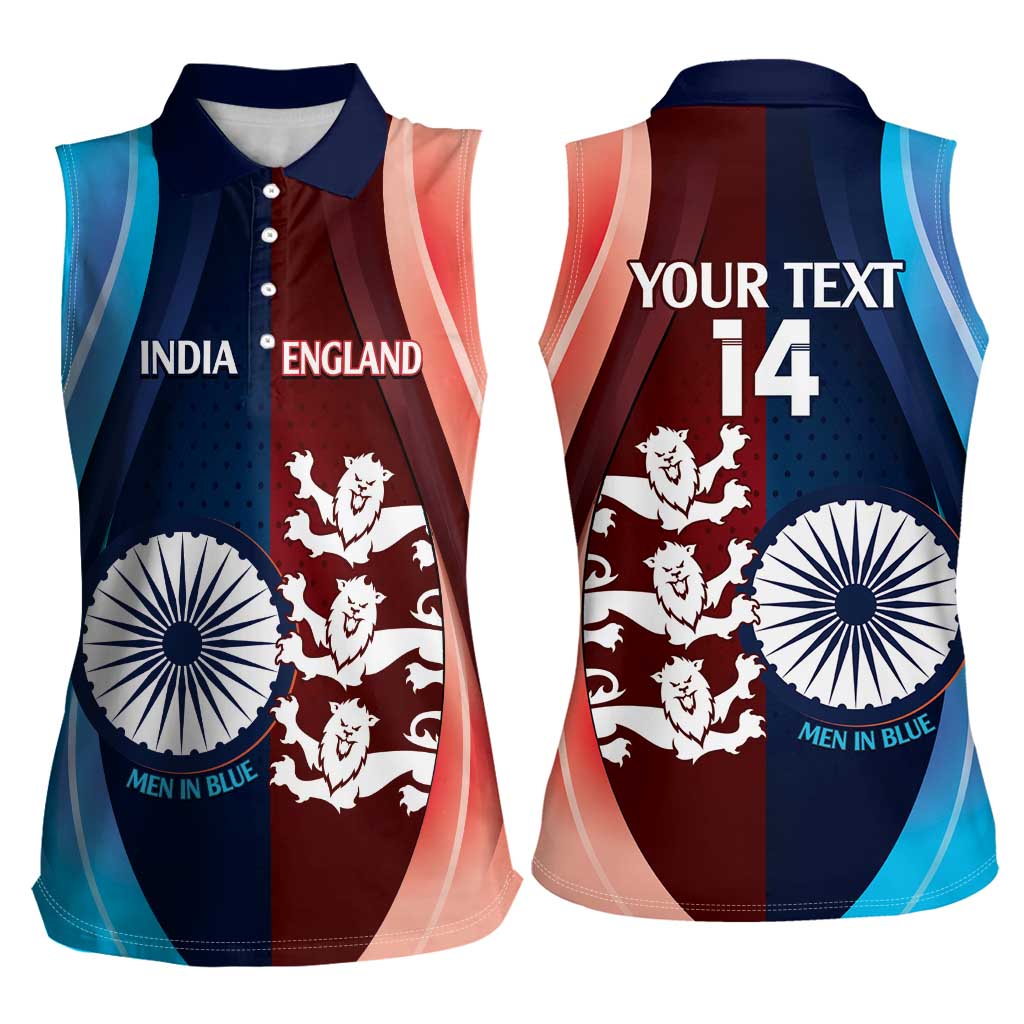 Custom India And England Cricket Women Sleeveless Polo Shirt 2025 Men In Blue Three Lions Together - Wonder Print Shop
