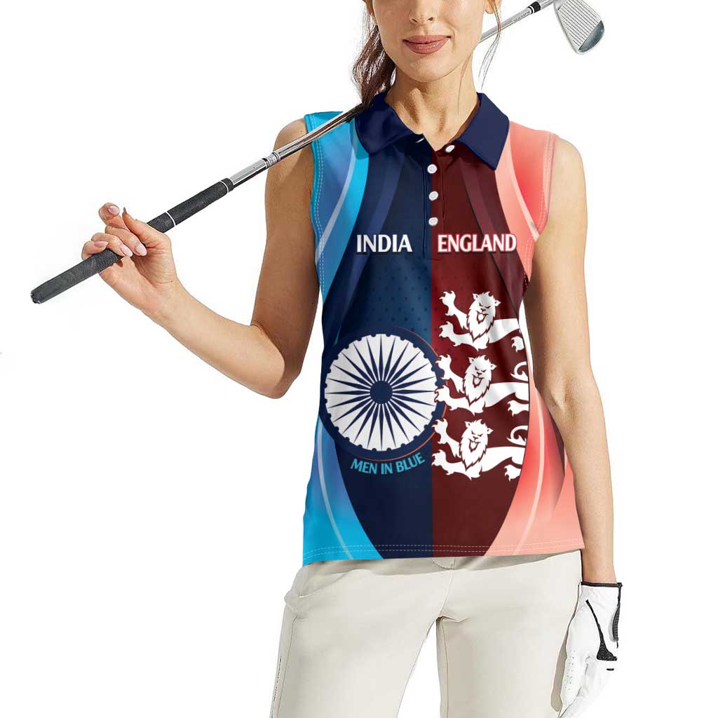 Custom India And England Cricket Women Sleeveless Polo Shirt 2025 Men In Blue Three Lions Together - Wonder Print Shop