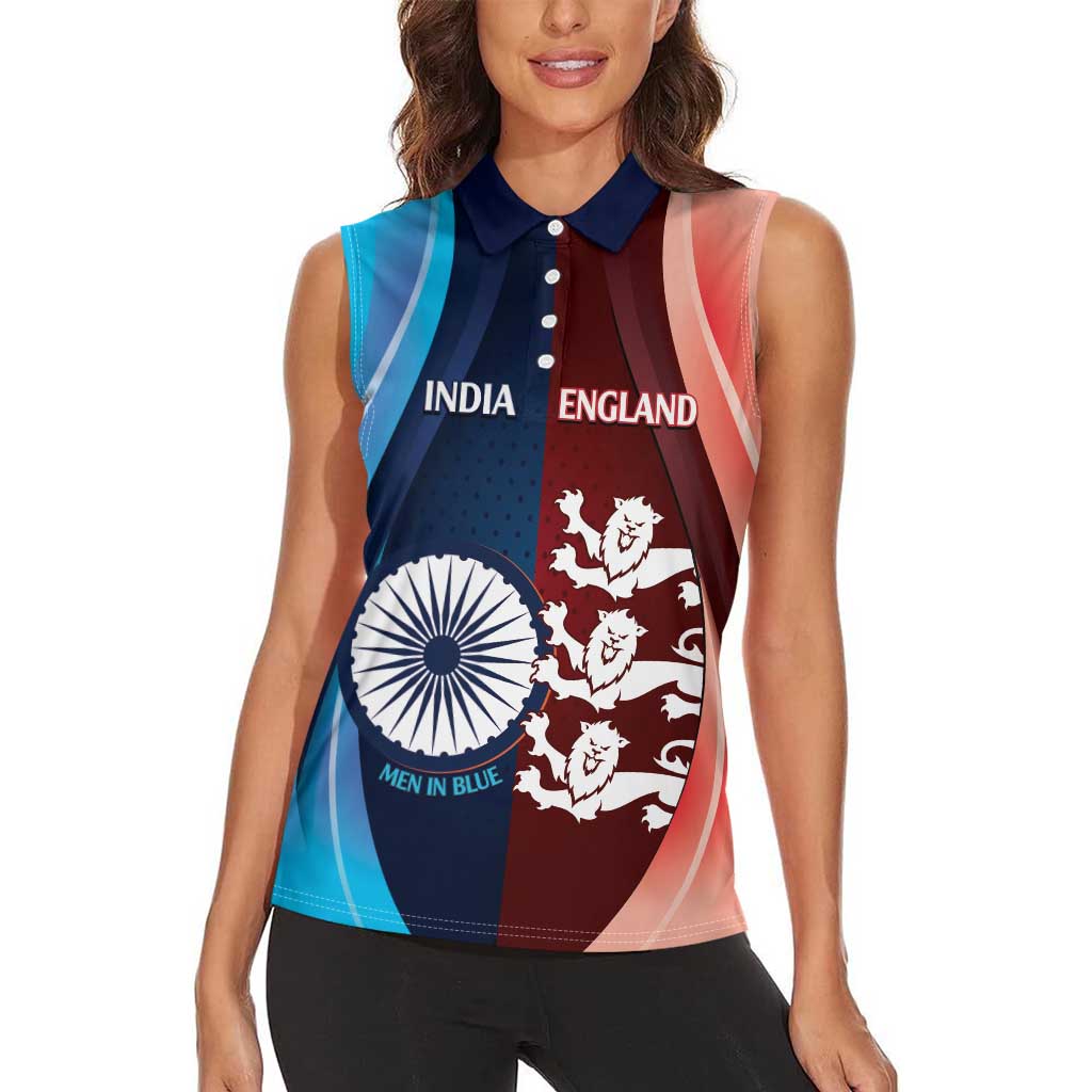 Custom India And England Cricket Women Sleeveless Polo Shirt 2025 Men In Blue Three Lions Together - Wonder Print Shop