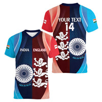 Custom India And England Cricket Women V-Neck T-Shirt 2025 Men In Blue Three Lions Together - Wonder Print Shop