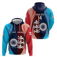 Custom India And England Cricket Zip Hoodie 2025 Men In Blue Three Lions Together - Wonder Print Shop