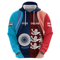 Custom India And England Cricket Zip Hoodie 2025 Men In Blue Three Lions Together - Wonder Print Shop
