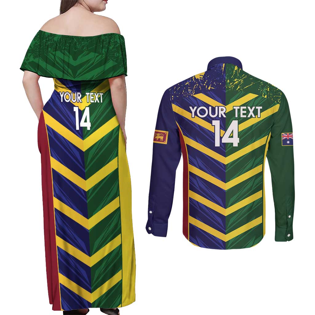 Custom Sri Lanka And Australia Cricket Couples Matching Off Shoulder Maxi Dress and Long Sleeve Button Shirt 2025 The Lions Baggy Greens Together - Wonder Print Shop
