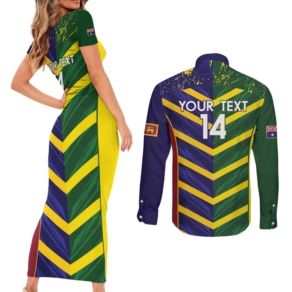 Custom Sri Lanka And Australia Cricket Couples Matching Short Sleeve Bodycon Dress and Long Sleeve Button Shirt 2025 The Lions Baggy Greens Together - Wonder Print Shop