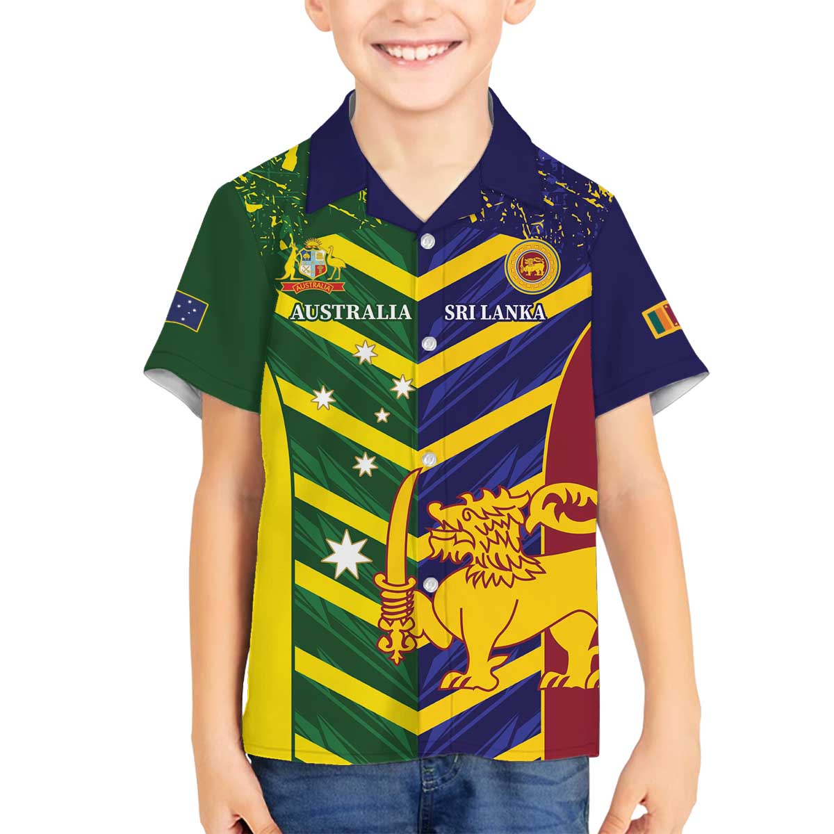 Custom Sri Lanka And Australia Cricket Family Matching Off The Shoulder Long Sleeve Dress and Hawaiian Shirt 2025 The Lions Baggy Greens Together - Wonder Print Shop
