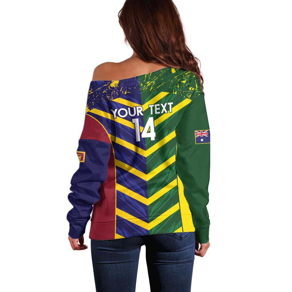 Custom Sri Lanka And Australia Cricket Off Shoulder Sweater 2025 The Lions Baggy Greens Together - Wonder Print Shop