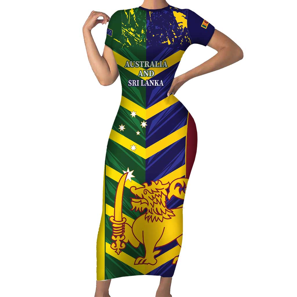 Custom Sri Lanka And Australia Cricket Short Sleeve Bodycon Dress 2025 The Lions Baggy Greens Together - Wonder Print Shop