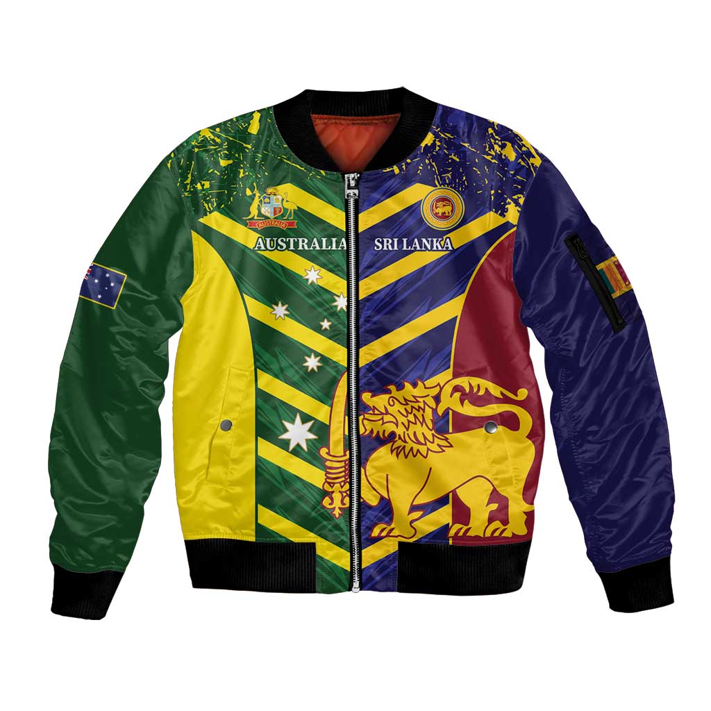 Custom Sri Lanka And Australia Cricket Sleeve Zip Bomber Jacket 2025 The Lions Baggy Greens Together - Wonder Print Shop