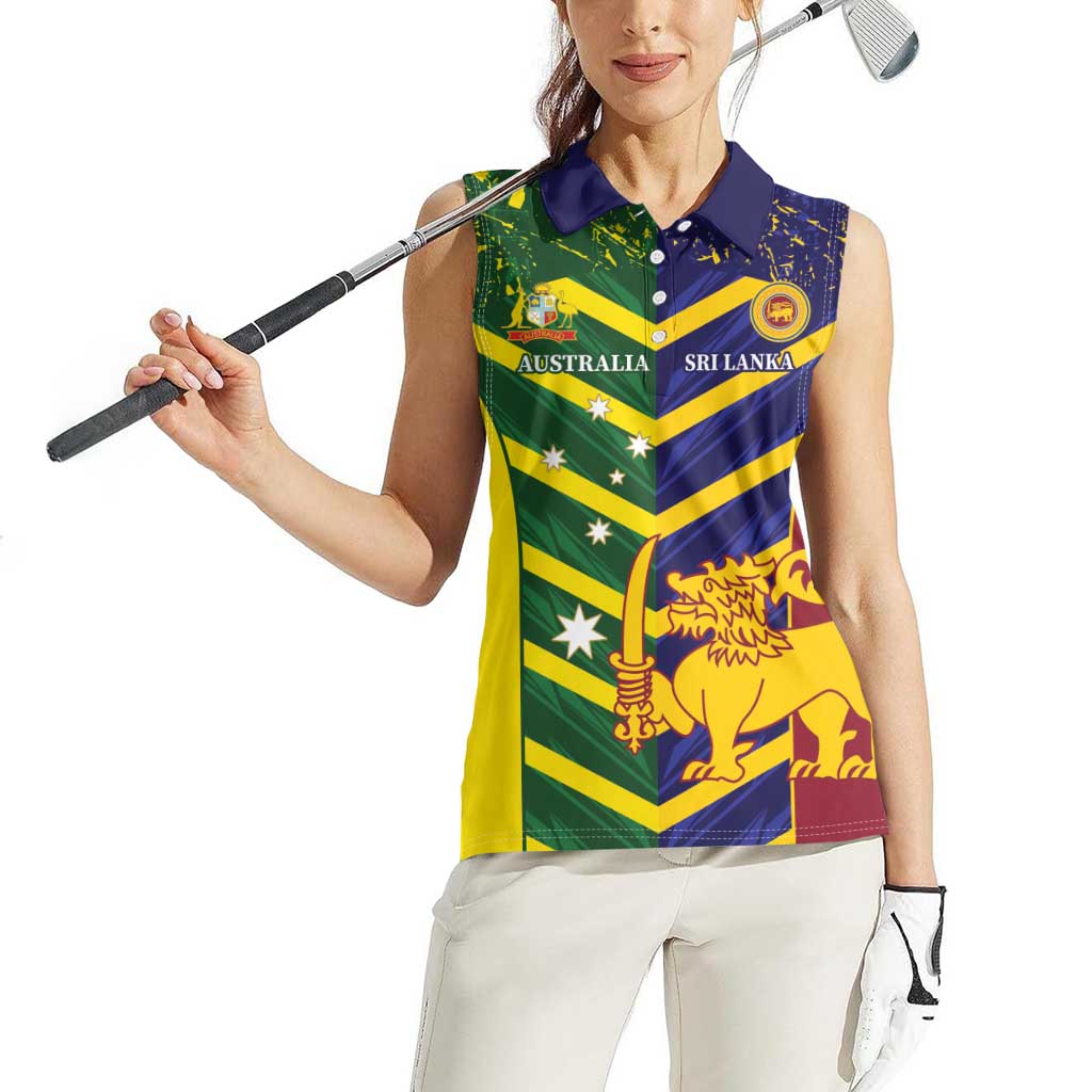 Custom Sri Lanka And Australia Cricket Women Sleeveless Polo Shirt 2025 The Lions Baggy Greens Together - Wonder Print Shop