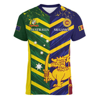 Custom Sri Lanka And Australia Cricket Women V-Neck T-Shirt 2025 The Lions Baggy Greens Together - Wonder Print Shop