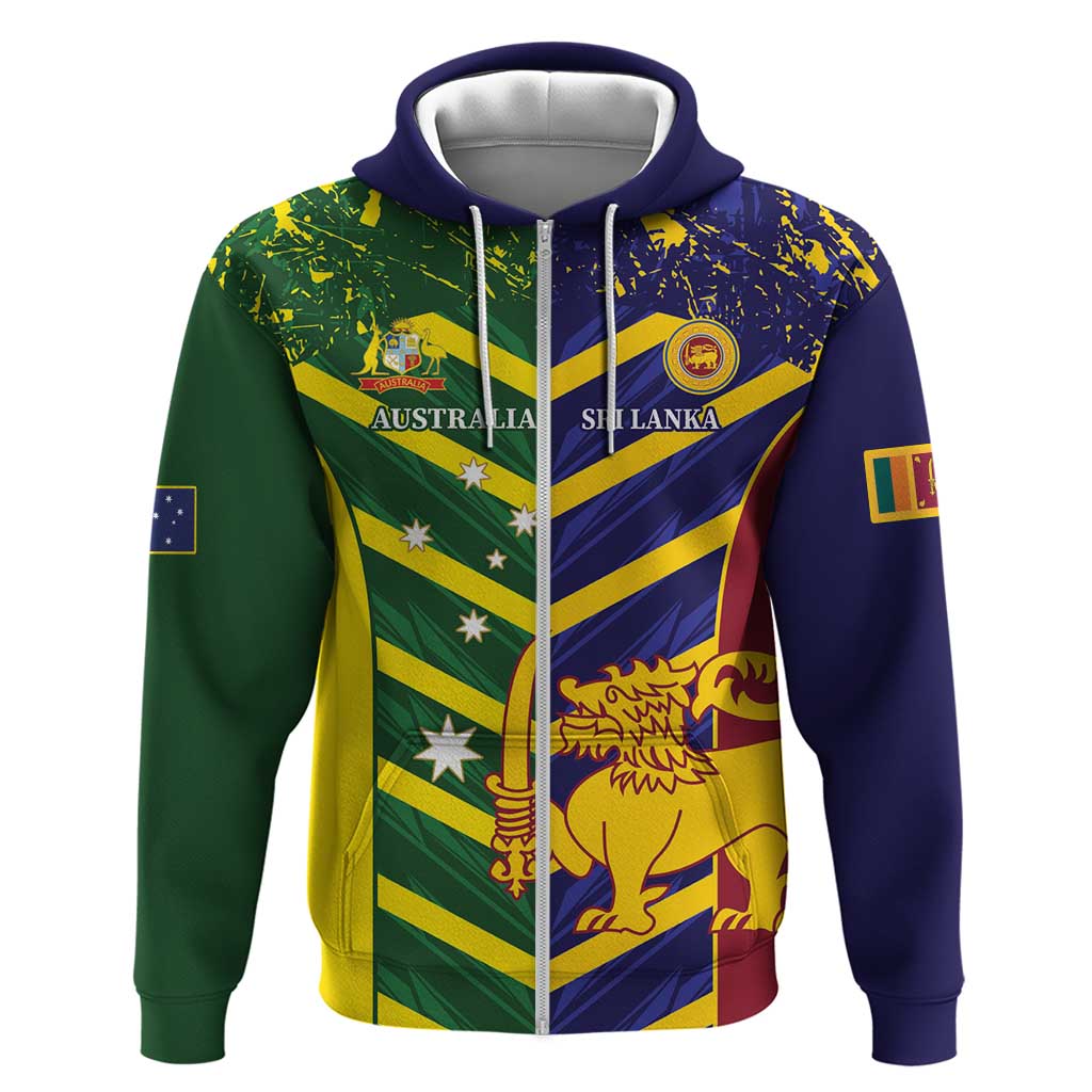 Custom Sri Lanka And Australia Cricket Zip Hoodie 2025 The Lions Baggy Greens Together - Wonder Print Shop