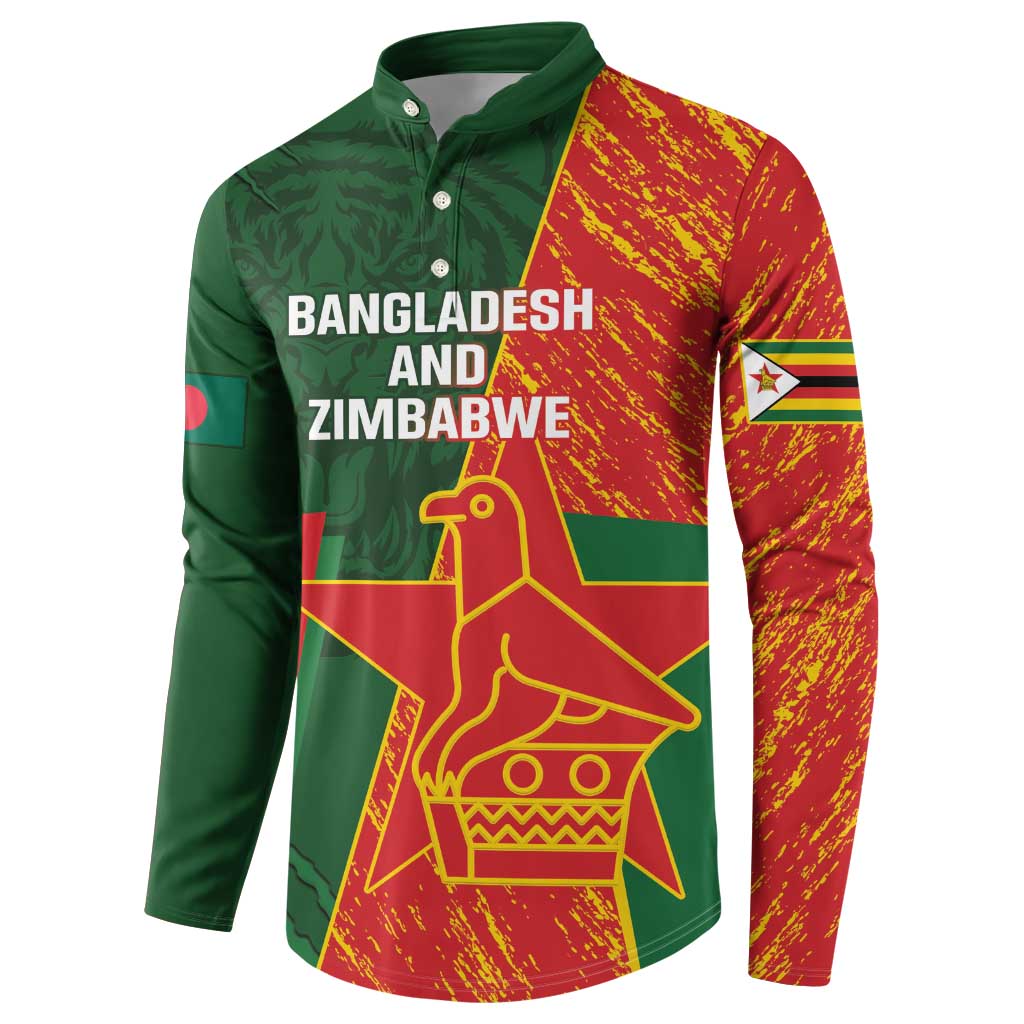 Custom Bangladesh And Zimbabwe Cricket Button Sweatshirt 2025 Tigers Chevrons Together - Wonder Print Shop