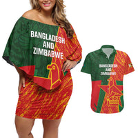 Custom Bangladesh And Zimbabwe Cricket Couples Matching Off Shoulder Short Dress and Hawaiian Shirt 2025 Tigers Chevrons Together - Wonder Print Shop