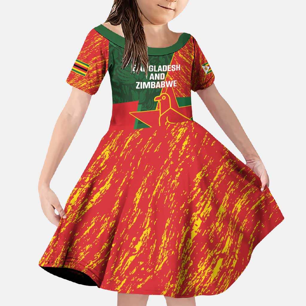 Custom Bangladesh And Zimbabwe Cricket Family Matching Off Shoulder Maxi Dress and Hawaiian Shirt 2025 Tigers Chevrons Together - Wonder Print Shop