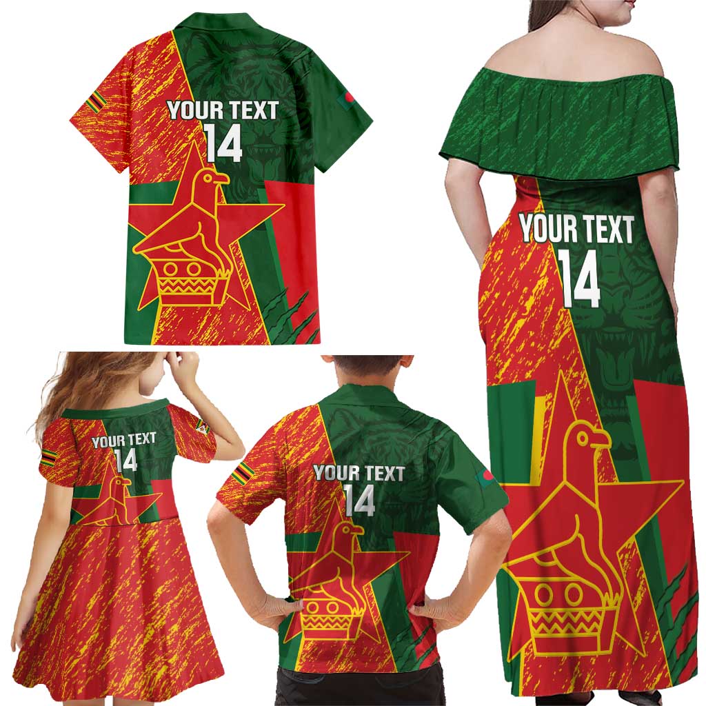 Custom Bangladesh And Zimbabwe Cricket Family Matching Off Shoulder Maxi Dress and Hawaiian Shirt 2025 Tigers Chevrons Together - Wonder Print Shop