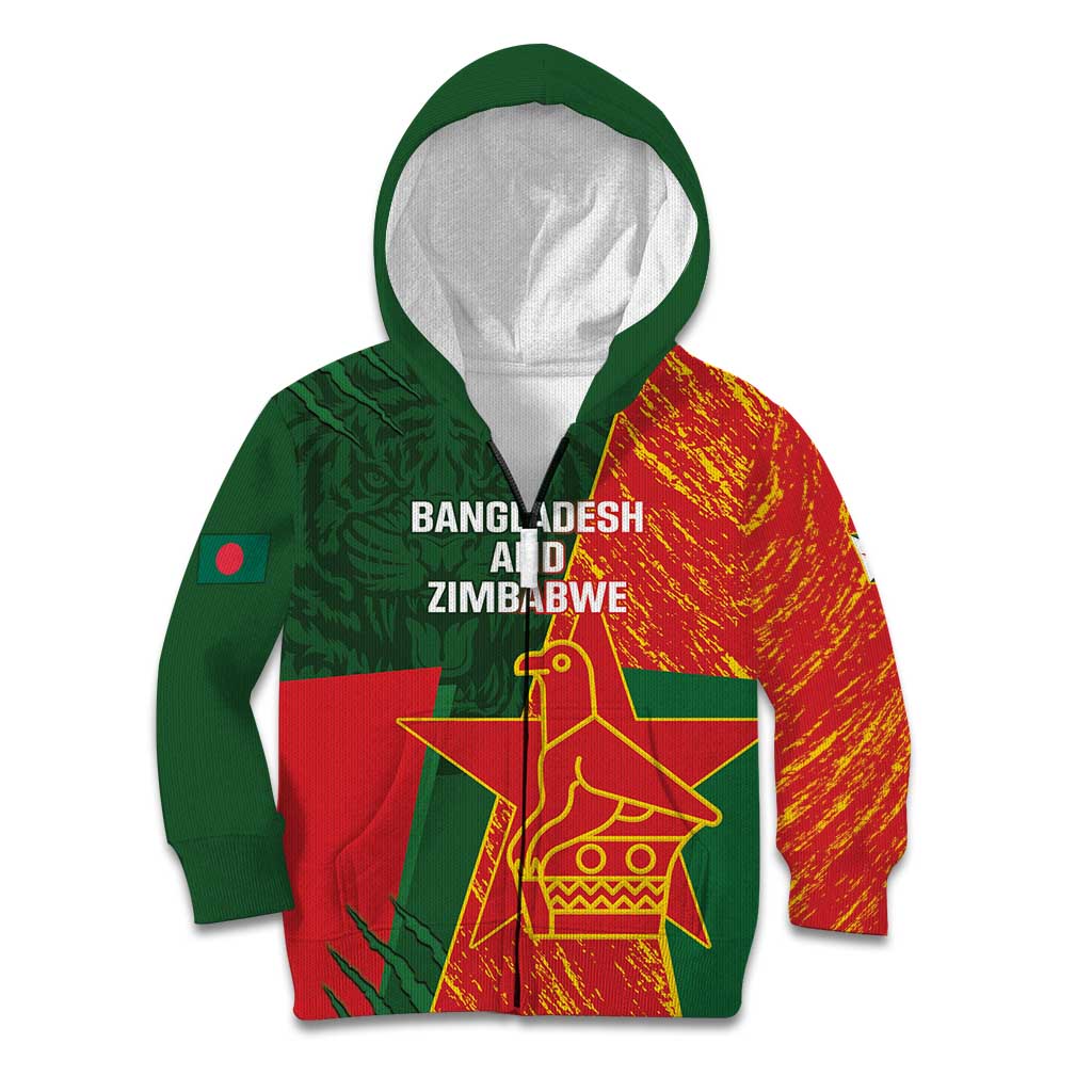 Custom Bangladesh And Zimbabwe Cricket Kid Hoodie 2025 Tigers Chevrons Together - Wonder Print Shop