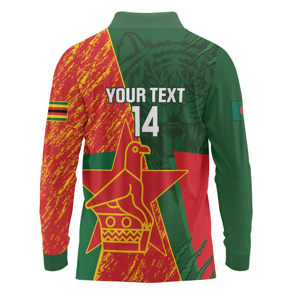 Custom Bangladesh And Zimbabwe Cricket Long Sleeve Polo Shirt 2025 Tigers Chevrons Together - Wonder Print Shop