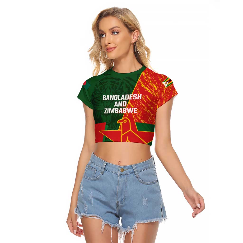 Custom Bangladesh And Zimbabwe Cricket Raglan Cropped T Shirt 2025 Tigers Chevrons Together - Wonder Print Shop