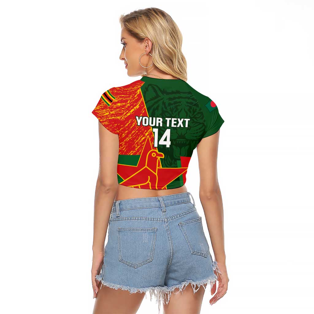 Custom Bangladesh And Zimbabwe Cricket Raglan Cropped T Shirt 2025 Tigers Chevrons Together - Wonder Print Shop