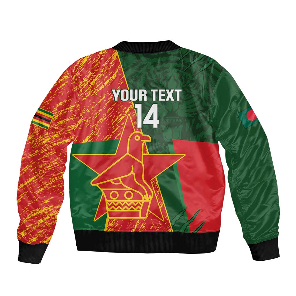 Custom Bangladesh And Zimbabwe Cricket Sleeve Zip Bomber Jacket 2025 Tigers Chevrons Together - Wonder Print Shop