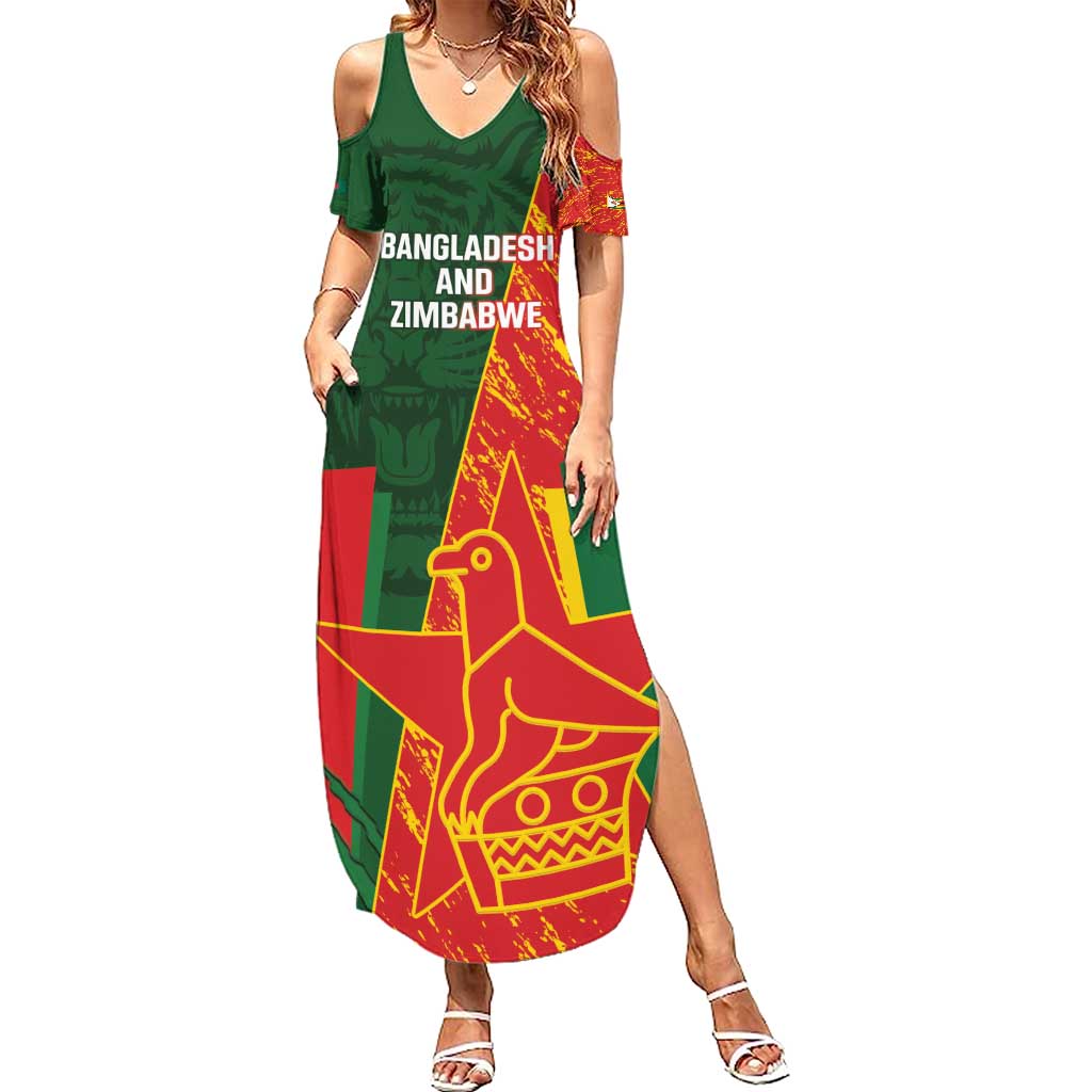 Custom Bangladesh And Zimbabwe Cricket Summer Maxi Dress 2025 Tigers Chevrons Together - Wonder Print Shop