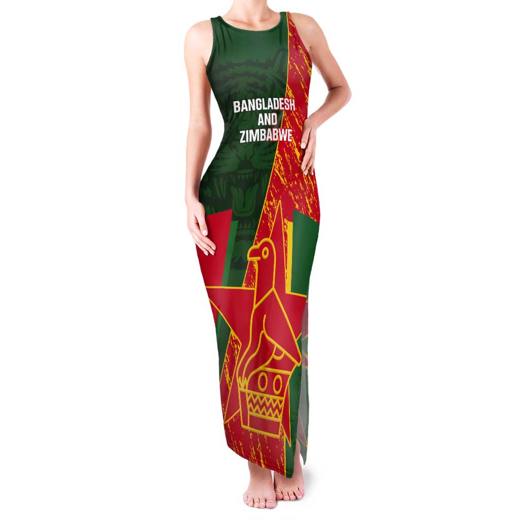 Custom Bangladesh And Zimbabwe Cricket Tank Maxi Dress 2025 Tigers Chevrons Together - Wonder Print Shop