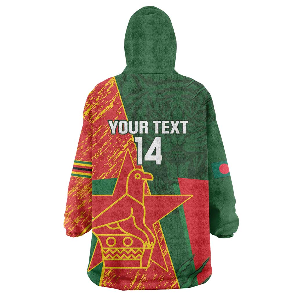 Custom Bangladesh And Zimbabwe Cricket Wearable Blanket Hoodie 2025 Tigers Chevrons Together - Wonder Print Shop