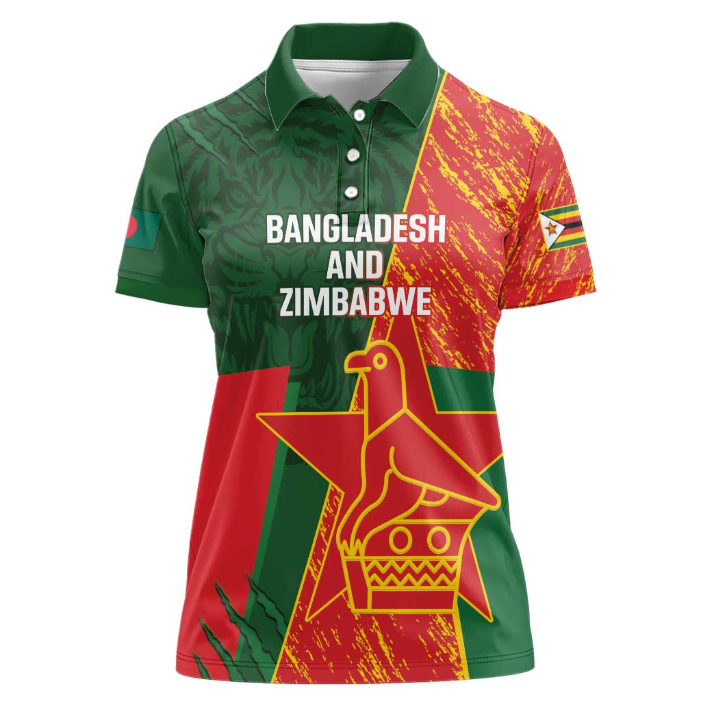 Custom Bangladesh And Zimbabwe Cricket Women Polo Shirt 2025 Tigers Chevrons Together - Wonder Print Shop