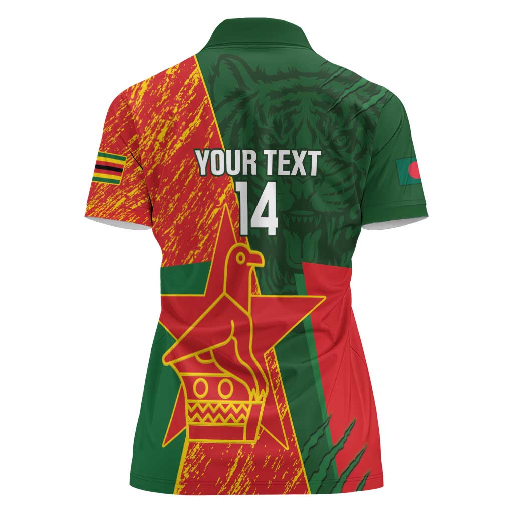 Custom Bangladesh And Zimbabwe Cricket Women Polo Shirt 2025 Tigers Chevrons Together - Wonder Print Shop