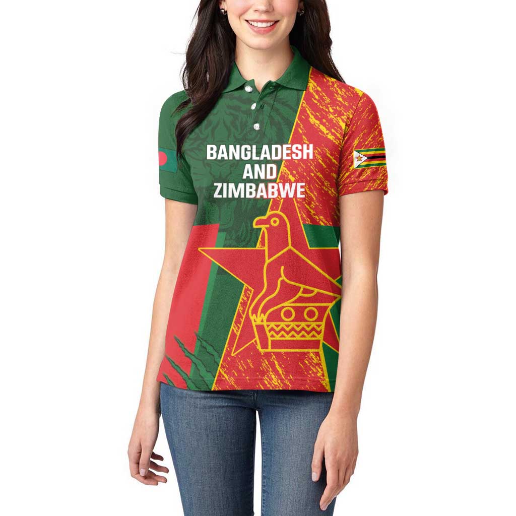 Custom Bangladesh And Zimbabwe Cricket Women Polo Shirt 2025 Tigers Chevrons Together - Wonder Print Shop