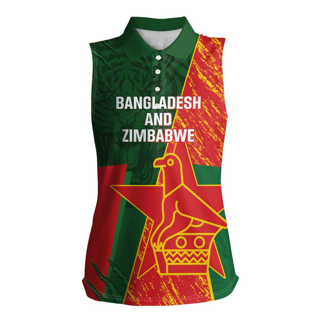 Custom Bangladesh And Zimbabwe Cricket Women Sleeveless Polo Shirt 2025 Tigers Chevrons Together - Wonder Print Shop