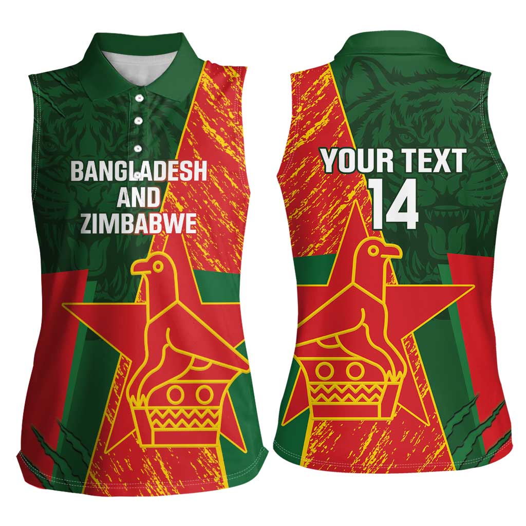 Custom Bangladesh And Zimbabwe Cricket Women Sleeveless Polo Shirt 2025 Tigers Chevrons Together - Wonder Print Shop