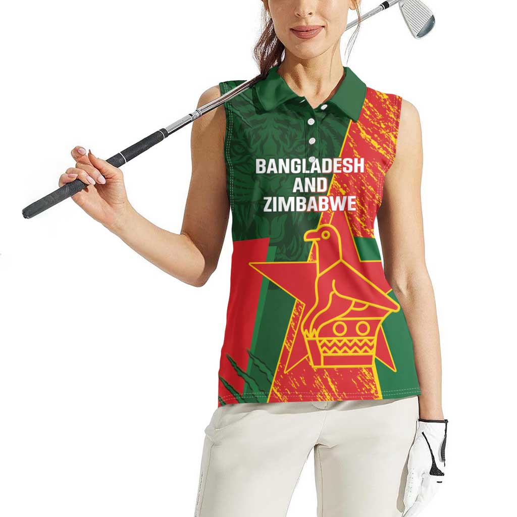 Custom Bangladesh And Zimbabwe Cricket Women Sleeveless Polo Shirt 2025 Tigers Chevrons Together - Wonder Print Shop