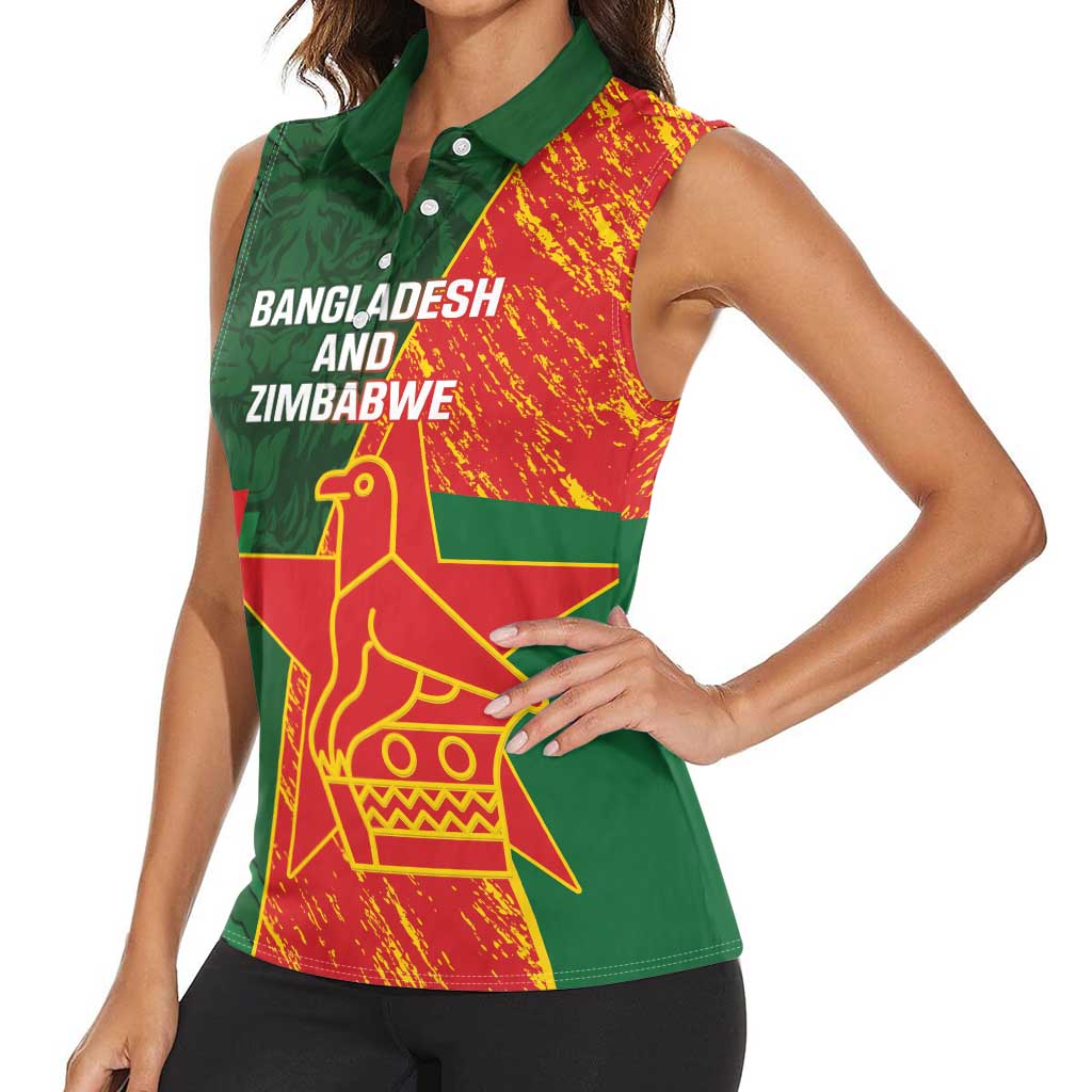 Custom Bangladesh And Zimbabwe Cricket Women Sleeveless Polo Shirt 2025 Tigers Chevrons Together - Wonder Print Shop