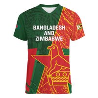 Custom Bangladesh And Zimbabwe Cricket Women V-Neck T-Shirt 2025 Tigers Chevrons Together - Wonder Print Shop