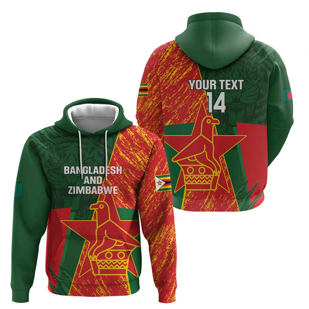 Custom Bangladesh And Zimbabwe Cricket Zip Hoodie 2025 Tigers Chevrons Together - Wonder Print Shop