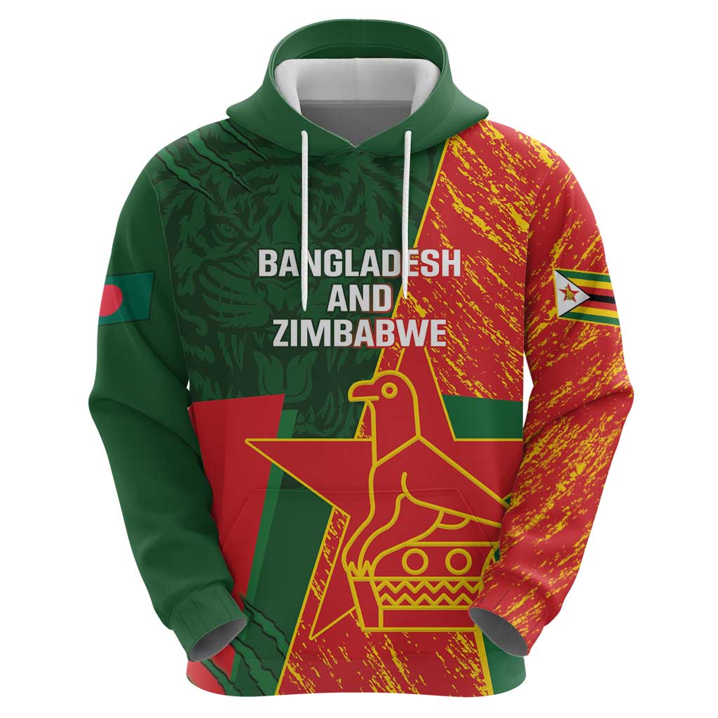 Custom Bangladesh And Zimbabwe Cricket Zip Hoodie 2025 Tigers Chevrons Together - Wonder Print Shop