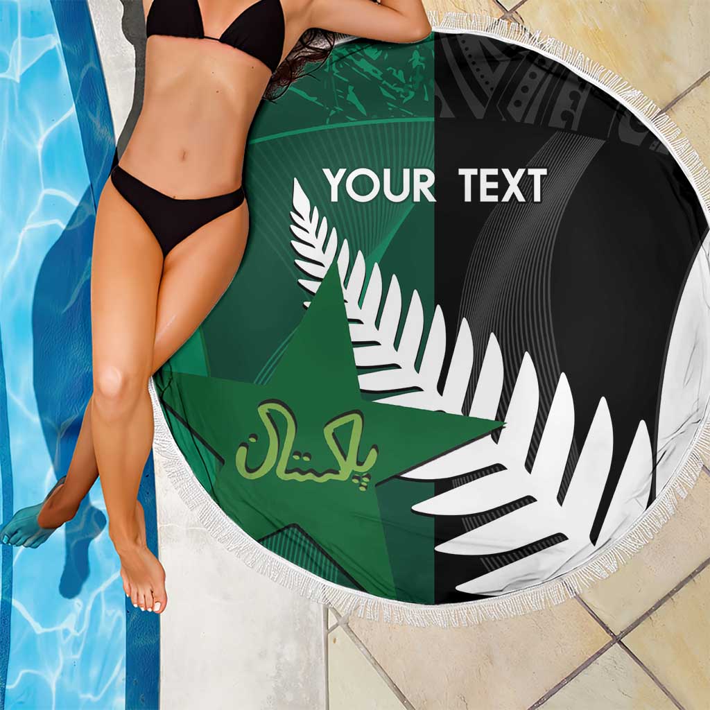 Custom New Zealand And Pakistan Cricket Beach Blanket 2025 Black Cap Shaheens Together - Wonder Print Shop